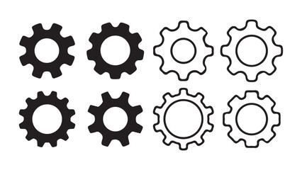 Gear setting vector set. Progress or construction concept. engineering symbols, industrial machinery, sprocket designs. Victor illustration eps10