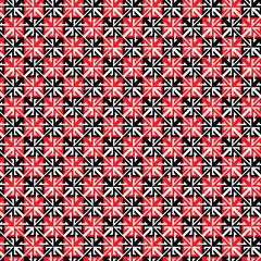 Decorative retro seamless floral pattern with red flowers and vintage heart shapes