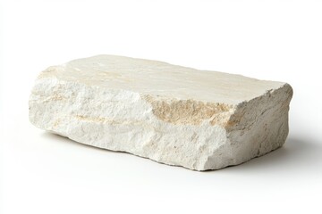Limestone block on white background, side view close-up for product display.