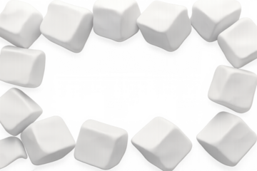 White rounded cubes rotating and forming a frame on a transparent background, perfect for inserting text or images