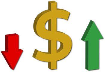 3D Dollar Sign with Up and Down Arrows Icon Isolated on Transparent Background