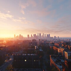 Drone View of City at Sunrise	