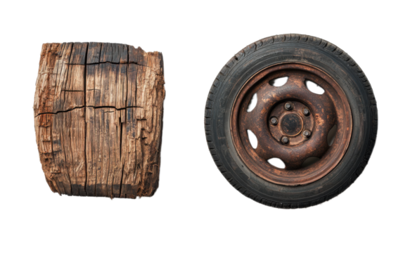 Ancient wooden to modern car isolated on white background, png