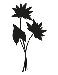 Bouquet silhouette of nymphaea flowers with leaf. Bunche of blooming water wild plant, minimal style. Botanical hand-drawn elements for design projects. Vector illustration