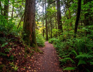 Obraz premium Lush forest path winding through greenery (1)