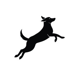 Black running cat and jumping dog silhouette illustration