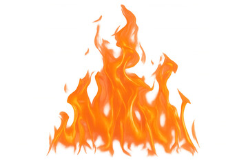 Vibrant orange-yellow flames flickering, burning intensely against transparent backdrop, radiating powerful heat energy