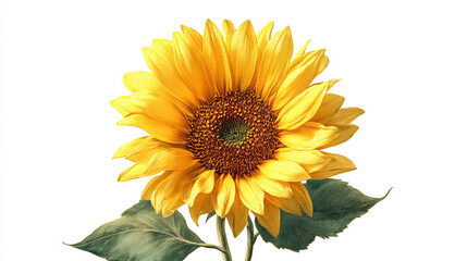 Naklejka premium A vibrant sunflower blossom with yellow petals and a brown center on a clean white background space