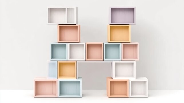 Stacked pastel cubes perspective for architectural visualization backgrounds