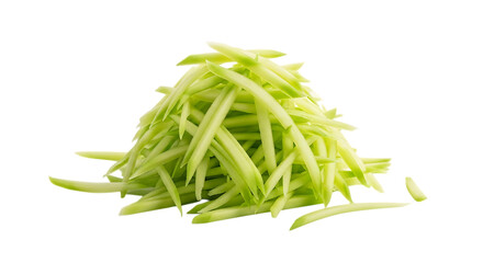 A closeup of a heap of julienned cucumber, isolated on transparent background, highlighting its vibrant green color, fresh texture, and culinary appeal for salads and healthy dishes