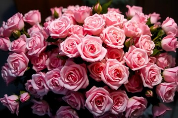 A beautiful bouquet of pink roses creates a romantic and elegant display for a special occasion