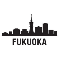 Fototapeta premium Fukuoka skyline silhouette. Vector illustration. Vector black silhouette. with white background.
