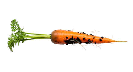 A fresh and vibrant carrot with soil clinging to its skin, isolated on transparent background, showcasing the beauty of natures bounty and the essence of healthy eating