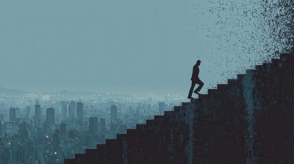ambitions concept with businessman climbing stairs  no logos no brands ar 169