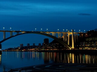 View from Douro river in Porto at night 