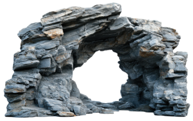 Arch tunnel entrance natural rock isolated on white background, png