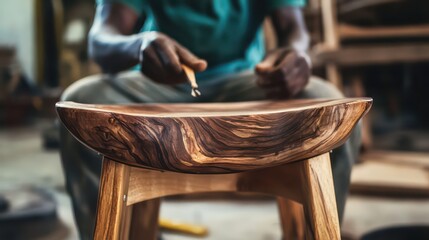 Artisan carpenter handcrafting wooden chair with precise joinery