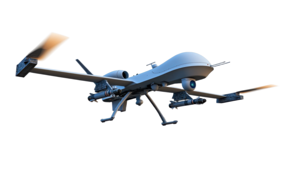 Automatic drone missile isolated on white background, png