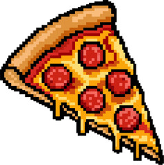 Fototapeta premium A pixelated image of a single slice of pepperoni pizza with melted cheese and a crispy crust.
