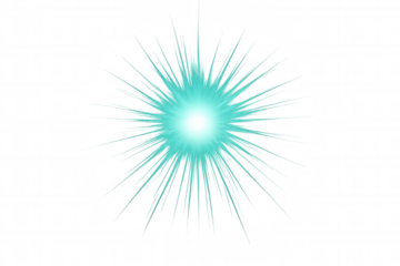 Cyan glowing light effect radiating from center on transparent background, ideal for design projects