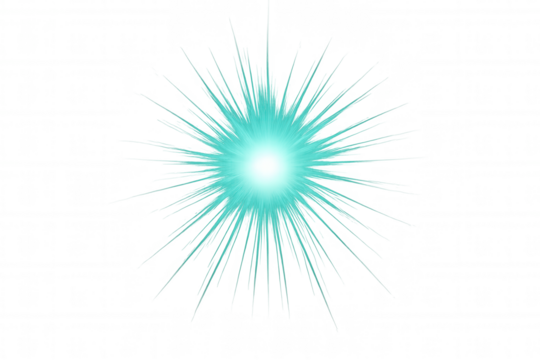 Cyan glowing light effect radiating from center on transparent background, ideal for design projects