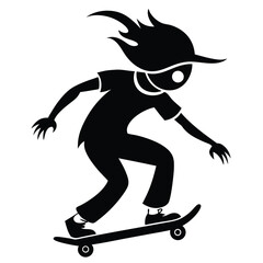 Silhouette of a Skateboarder Performing a Trick Intense Black and White Illustration of a Young Athlete in Action Sports