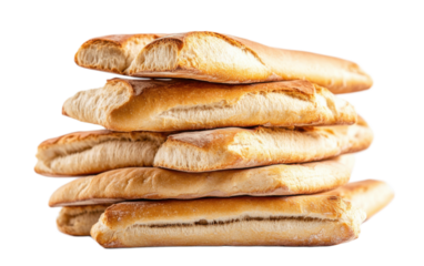 Baguette bread group stack isolated on white background, png