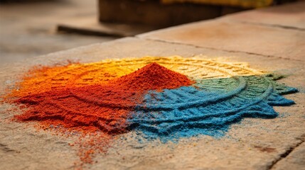 Fototapeta premium a bright multicolored powder for drawing mandalas on the ground india hampi no logos no brands ar 169