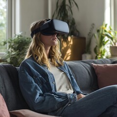Young Woman Using VR Headset	