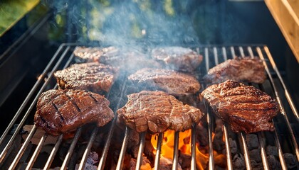 traditional cuisine meat grill outdoors with smoky flavor and juicy texture on hot fire bar b q meat grill food smoke grilling