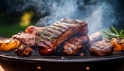 grilled meat outdoors shows traditional cuisine with smoky flavor and juicy texture bar b q meat grill food smoke grilling