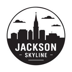 Obraz premium Jackson skyline. Circular style. Stock vector illustration. Vector black silhouette. with white background.