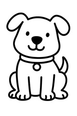Fototapeta premium Cute dog line art illustration, black and white cartoon puppy with collar in kawaii style, simple pet outline drawing for kids coloring books and educational materials