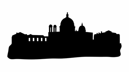 Fototapeta premium Silhouette of a building with domes and windows against a white background showcasing architectural design | editable eps vectors