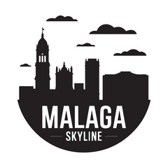 Fototapeta premium Malaga skyline. Circular style. Stock vector illustration. Vector black silhouette. with white background.