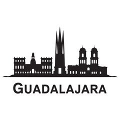 Obraz premium Vector Guadalajara skyline. Travel Guadalajara famous landmarks. Business and tourism concept for presentation, banner, web site. Vector black silhouette. with white background.
