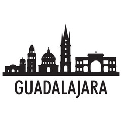 Obraz premium Vector Guadalajara skyline. Travel Guadalajara famous landmarks. Business and tourism concept for presentation, banner, web site. Vector black silhouette. with white background.