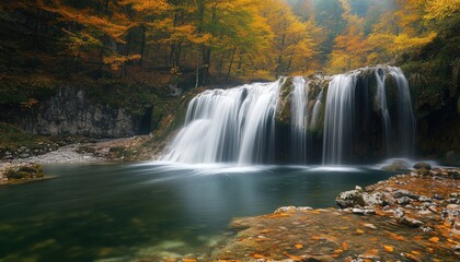 Autumn Beauty: Exploring The Pericnik Waterfall In The Slovenian Alps, Experience The Magic Of The Fall Season In Nature.