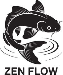 Black Silhouette of Koi Fish with Flowing Fins Isolated on White Background
