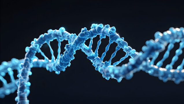 Glowing blue dna strand 3d rotating digital render