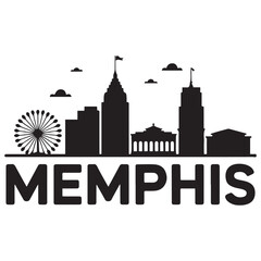 Fototapeta premium Vector Memphis skyline. Travel Memphis famous landmarks. Business and tourism concept for presentation, banner, web site. Vector black silhouette. with white background.
