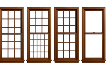 Collection of Four Wooden Casement and Double Hung Windows with Multiple Panes and Single Pane Options