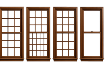 Collection of Four Wooden Casement and Double Hung Windows with Multiple Panes and Single Pane Options