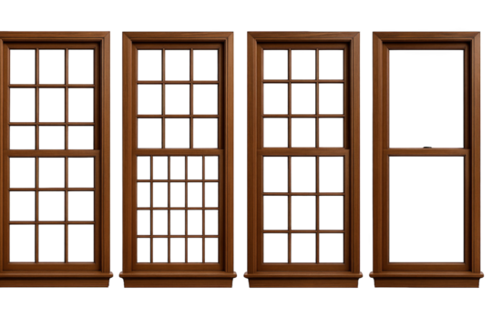 Collection of Four Wooden Casement and Double Hung Windows with Multiple Panes and Single Pane Options