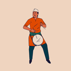 Indian man with dhol vector illustration, Celebrating indian festival