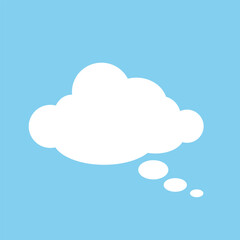 A chat window for comments on messages on a blue background. A speech bubble, a flat cloud. White clouds. Vector EPS 10.