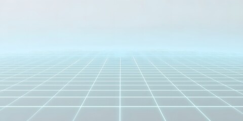 Abstract Technology holographic light grid, pale cyan lines fading into soft gray background