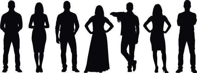 Vector Silhouettes of a Group of Standing Business People