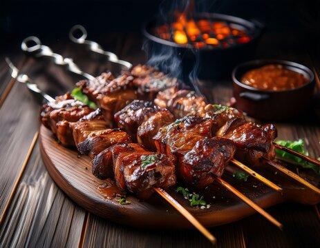 traditional cuisine featuring grilled meat with local flavors and savory glaze on top food meat grill bar b q skewer