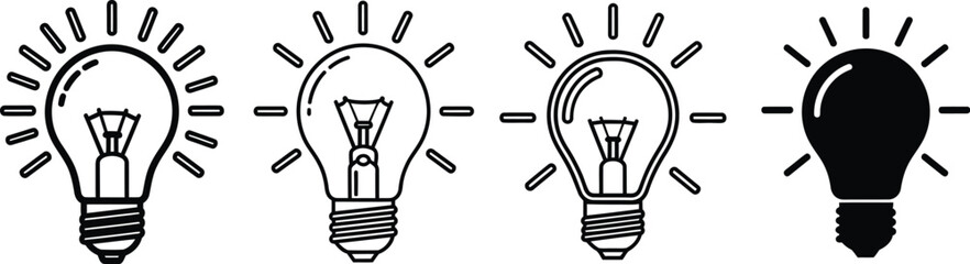Lamp Line Icon Set - Idea and Lightbulb Symbol Collection